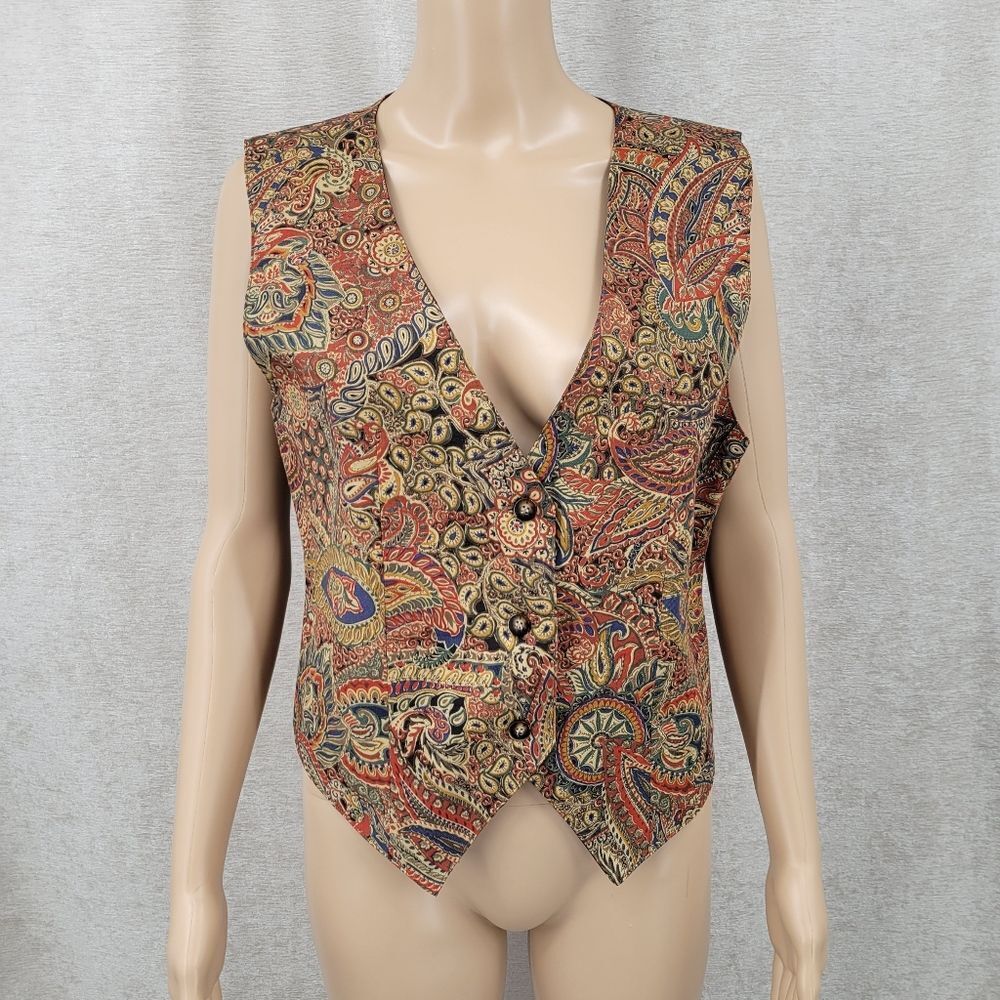 Vintage Paisley Patterned Vest 90s Preppy Dark Academia